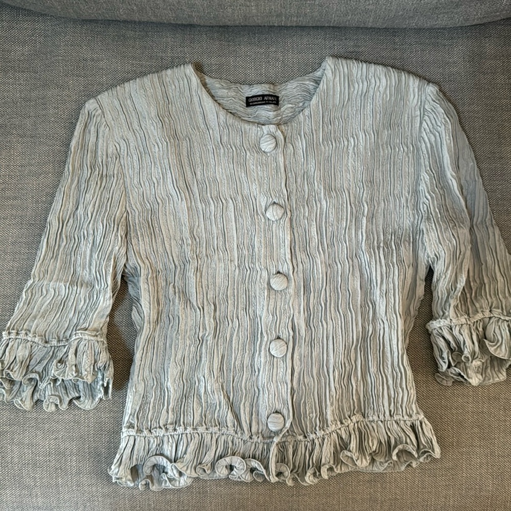 Giorgio Armani Baby Blue 3/4 sleeve button down top. 5 buttons (+1) size 2-4